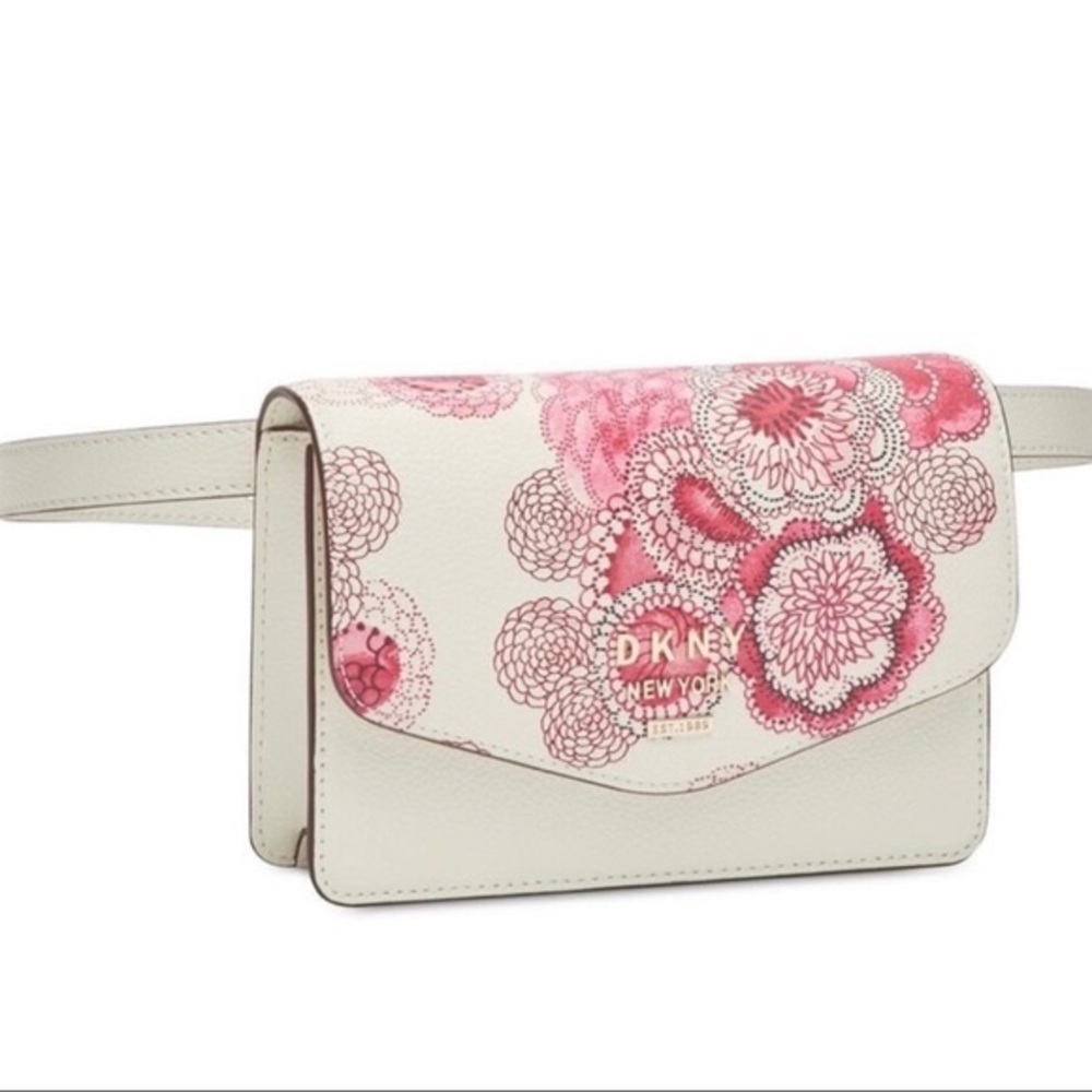 πΊπΊDONNA KARAN NEW YORK Whitney Floral Belt Bag In White/PinkπΊπΊ - Picture 3 of 9